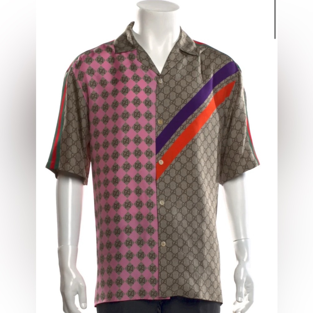 Gucci Pink and Brown Patterned Men's Shirt